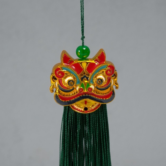 Подвеска текстиль, пластик Подвеска текстиль, пластик "Китайский лев" зелёная 2х4х14 см