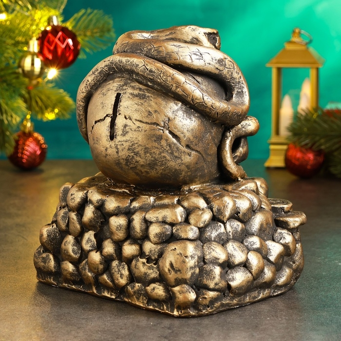 Новый год. Символ 2025. Копилка Новый год. Символ 2025. Копилка "Змея в черепе" 15х15х18см, бронза
