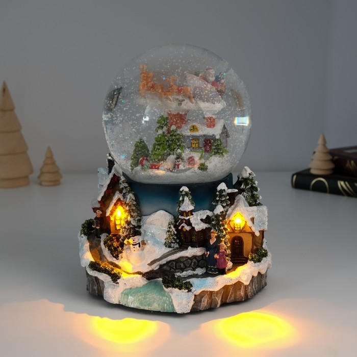 Сувенир полистоун водяной шар музыка, свет Сувенир полистоун водяной шар музыка, свет "Полёт Мороза" крутится d=12 см 16х15,5х19,5 см 1033444