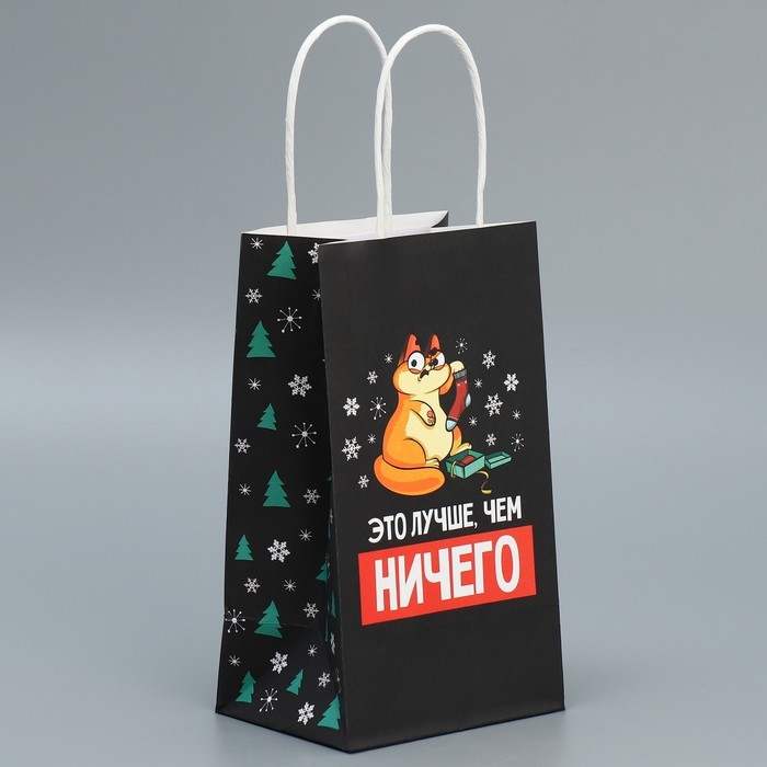 Пакет подарочный новогодний крафтовый «Ничего», 12 х 21 х 9 см, Новый год Пакет подарочный новогодний крафтовый «Ничего», 12 х 21 х 9 см, Новый год