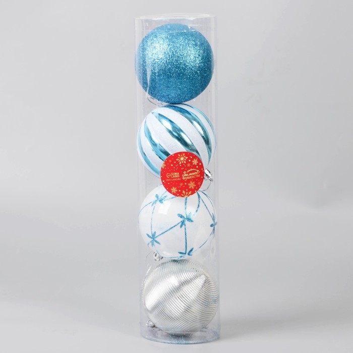 Набор шаров пластик d-8 см, 4 шт Набор шаров пластик d-8 см, 4 шт "Агнет" узоры, микс