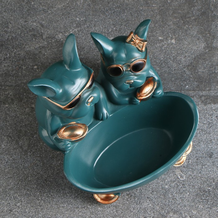 Подставка конфетница Подставка конфетница "Два бульдога" зеленая, 21х19х19см