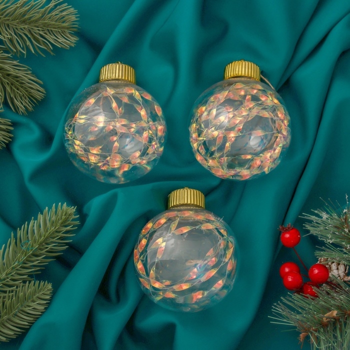 Набор шаров пластик d-8 см, 3 шт Набор шаров пластик d-8 см, 3 шт "Джотто" перламутр прозрачный