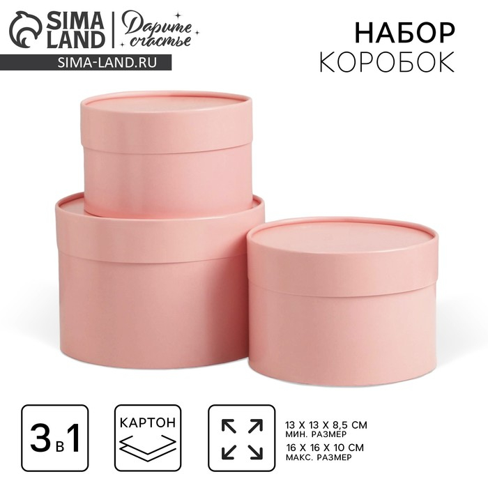 Набор шляпных коробок 3 в 1 розовый, упаковка подарочная, 16 х 10, 14 х 9, 13 х 8,5 см Набор шляпных коробок 3 в 1 розовый, упаковка подарочная, 16 х 10, 14 х 9, 13 х 8,5 см