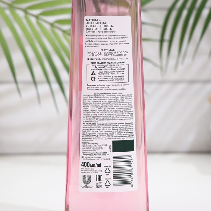 Шампунь для окрашенных волос мицеллярный Чистая линия  Шампунь для окрашенных волос мицеллярный Чистая линия "питание и уход", 400 мл