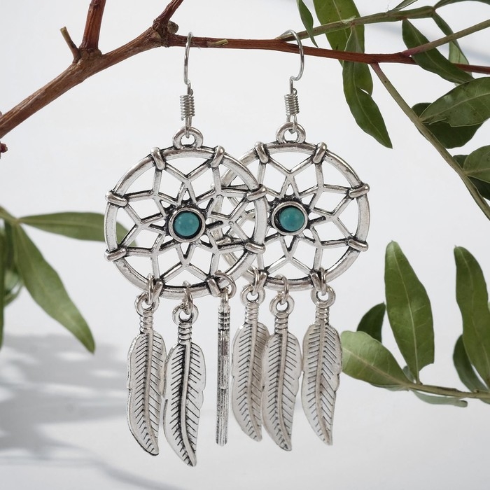 Серьги ассорти «История» ловец, цвет голубой в чернёном серебре Серьги ассорти «История» ловец, цвет голубой в чернёном серебре