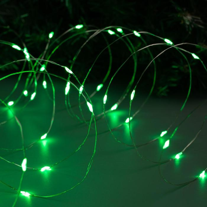 Гирлянда «Нить» 10 м роса, IP20, серебристая нить, 100 LED, свечение зелёное, 12 В