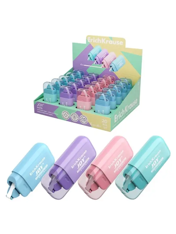 Корректирующая лента 5 мм &times; 6 м, ErichKrause JOY Pastel, компактный размер, защитный колпачок, микс (цена за 1 шт.)