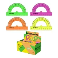 Транспортир 10см 180°, ErichKrause "Neon Solid", пластик, непрозрачный, коробка-дисплей, МИКС