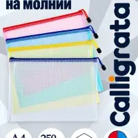 Папка-конверт на молнии А4 Calligrata &laquo;Клеточка&raquo;, 250 мкм, МИКС