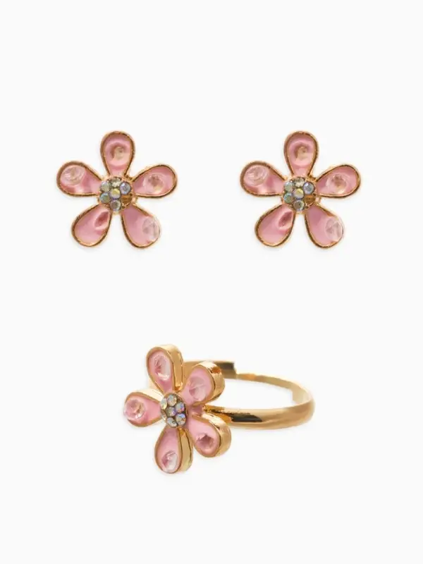 Набор детский &laquo;Выбражулька. Цветок&raquo;, 3 предмета: кулон, кольцо, серьги, розовый в золоте