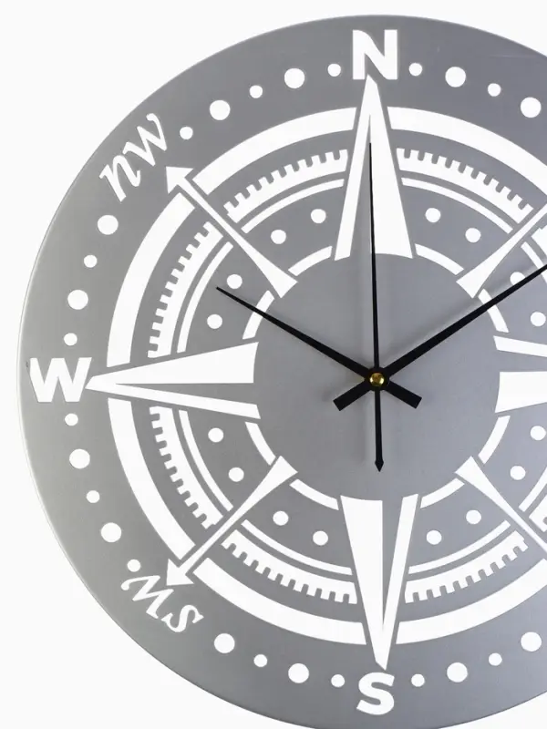 Часы настенные интерьерные &laquo;Компас&raquo;, бесшумные, плавный ход, d=40 см, металл, серебристые