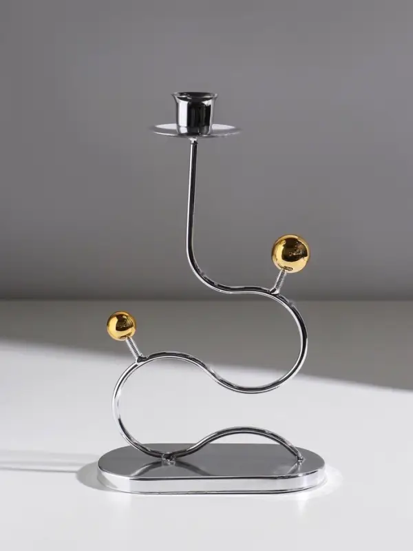 Подсвечник металл на 1 свечу  Подсвечник металл на 1 свечу "Линия и шарики" серебро с золотом d=2,5 см 14,5х7,5х26 см