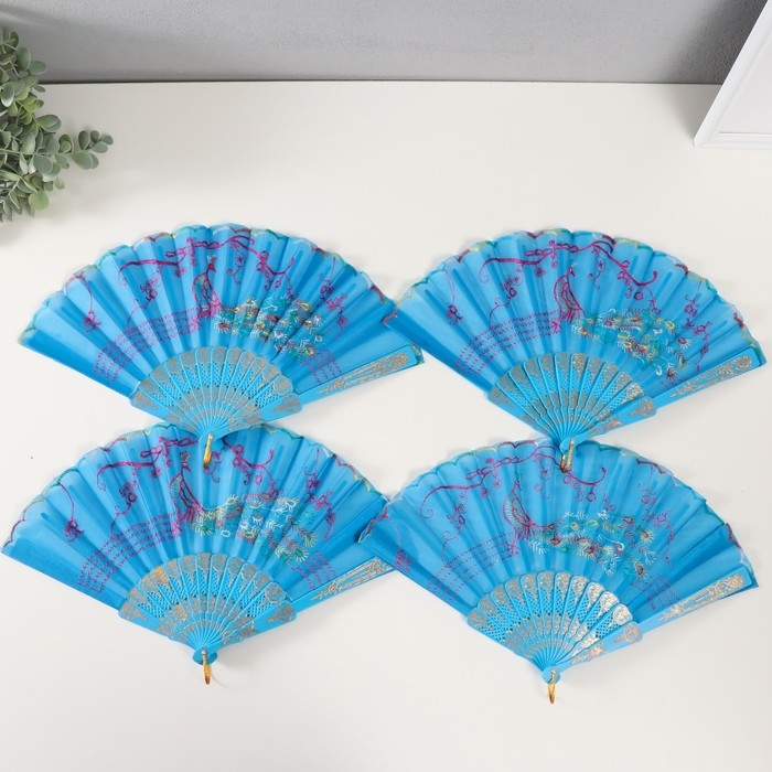 Веер пластик, текстиль  Веер пластик, текстиль "Вышивка" МИКС 23 см