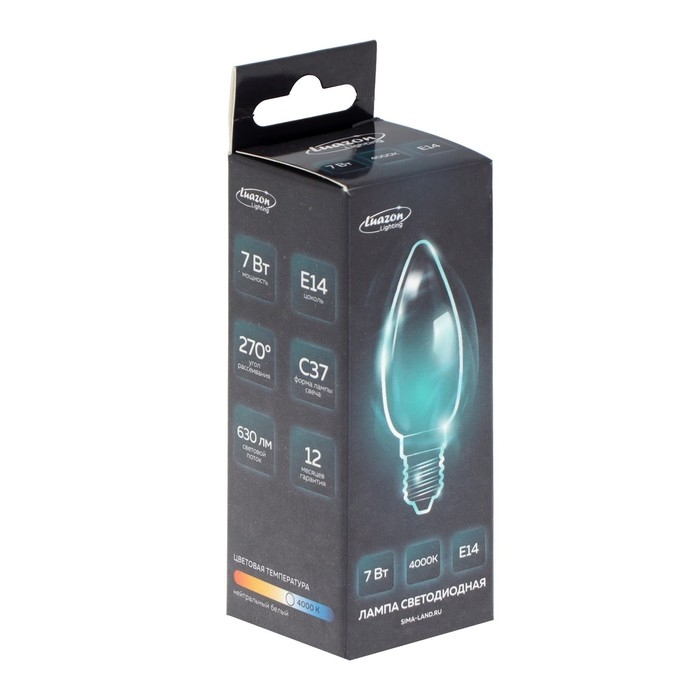 Лампа cветодиодная Luazon Lighting, C37, 7 Вт, E14, 630 Лм, 4000 К, дневной свет Лампа cветодиодная Luazon Lighting, C37, 7 Вт, E14, 630 Лм, 4000 К, дневной свет