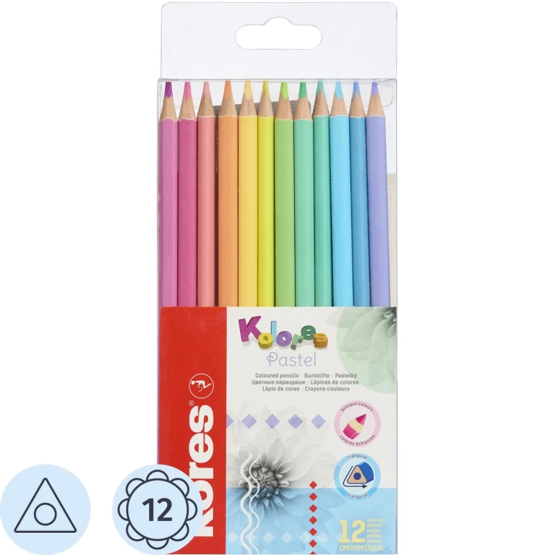 Карандаши цветные 12 цв. 3-гран, Kores Kolores Pastel, 93311