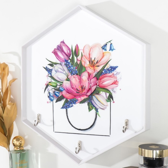 Крючки декоративные 3 крючка Крючки декоративные 3 крючка "Тюльпаны в пакете" 34х30 см