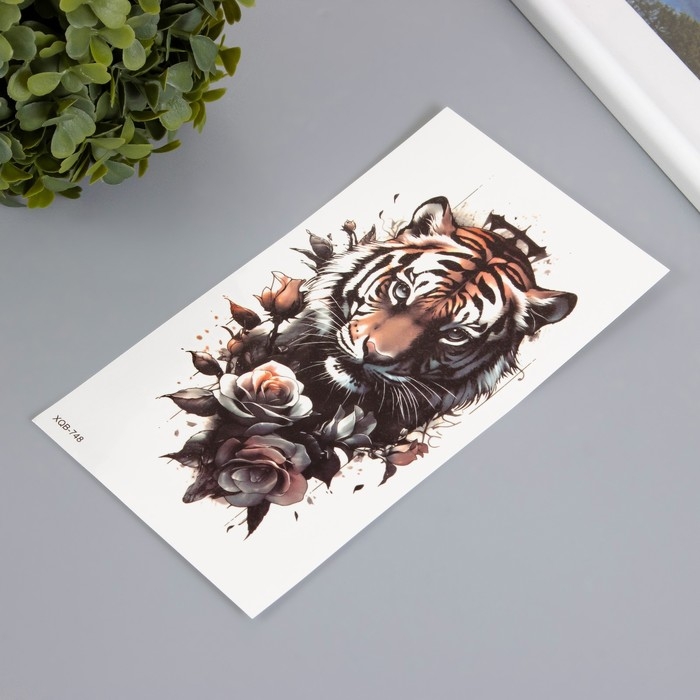 Татуировка на тело цветная Татуировка на тело цветная "Тигр в розах" 11,4х21 см