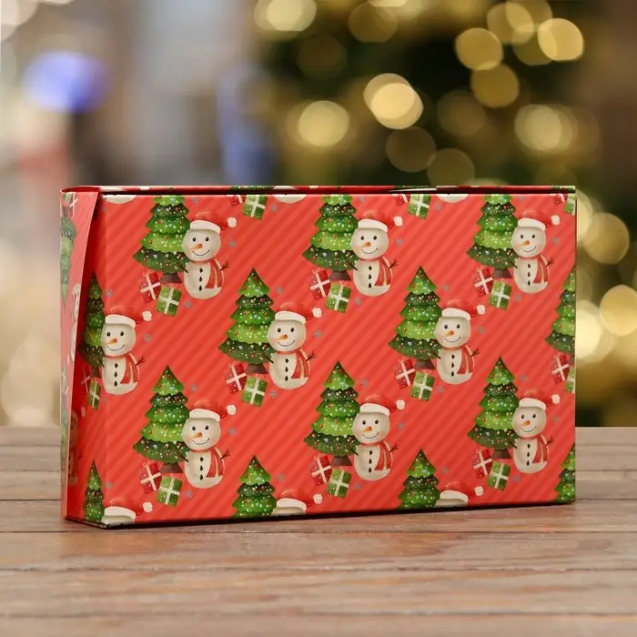 Коробка складная «Снеговичок», розовая, 20×12×4 см