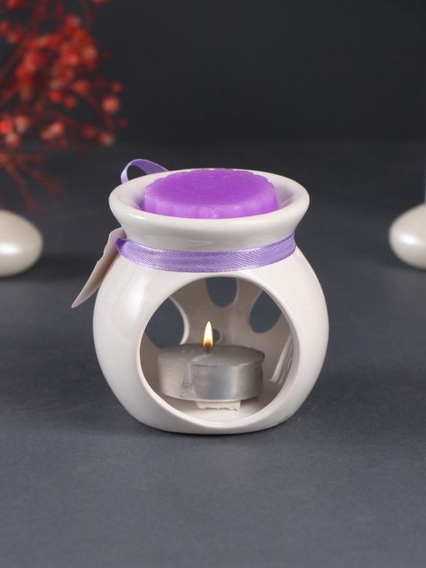 Набор: аромалампа для эфирных масел, мелтсы из воска ароматические «Лаванда», сиреневая, 6.5×6.2×7.5 см Набор: аромалампа для эфирных масел, мелтсы из воска ароматические «Лаванда», сиреневая, 6.5×6.2×7.5 см