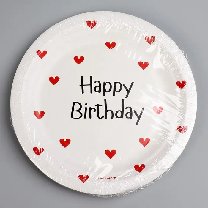 Тарелка одноразовая бумажная Happy Birthday, 18 см Тарелка одноразовая бумажная Happy Birthday, 18 см