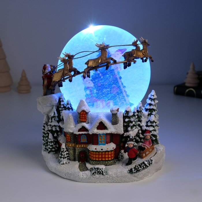 Сувенир полистоун водяной шар музыка, свет Сувенир полистоун водяной шар музыка, свет "Сани Деда Мороза" d=12 см 17х16,5х17,5 см