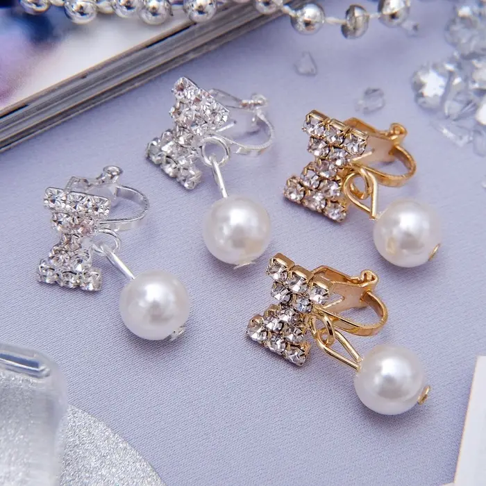 Клипсы для ушей QF «Грация», бантики с бусиной, цвет МИКС