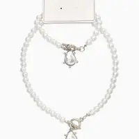 Набор 2 пред-а: колье,браслет "Жемчуг с подвеской барочной" 18/42 №8, цвет белый в серебре   1093712
