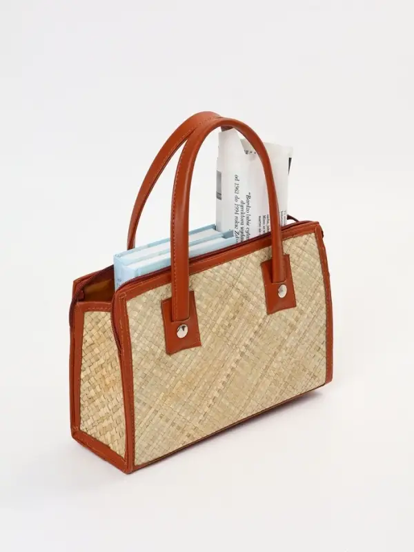 Сумка плетёная на молнии из пандана, 30&times;10&times;35 см, светло-коричневая