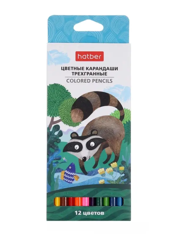 Карандаши 12цв, Hatber, заточ, трехгр,  коробка, европодвес 63837
