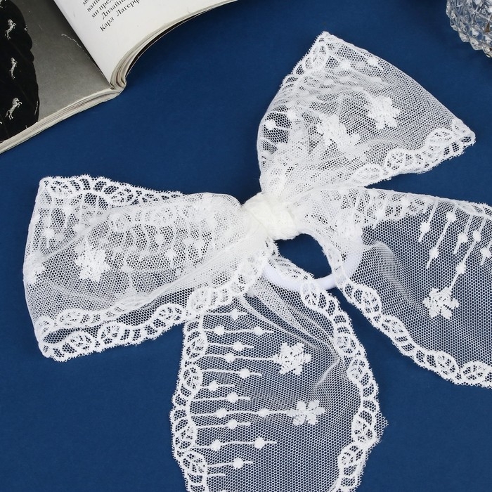 Резинка для волос бант "Школьница" галант кружево классик, 20х17 см, белый