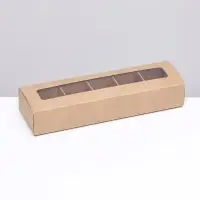 Коробка под 5 конфет с обечайкой, с окном, с тонкими разделителями, КРАФТ 21×5×3.3 см