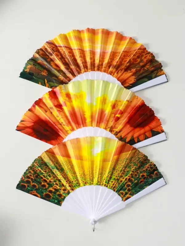 Веер пластик, текстиль Веер пластик, текстиль "Подсолнухи" МИКС широкие лопасти 23 см