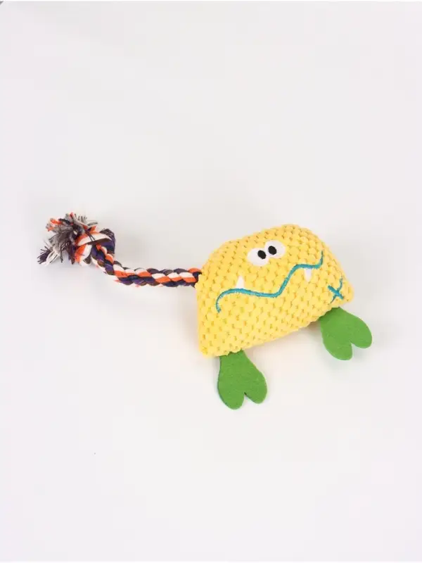 Игрушка мягкая для собак "Монстрик с канатом", с пищалкой, 23 см, желтая