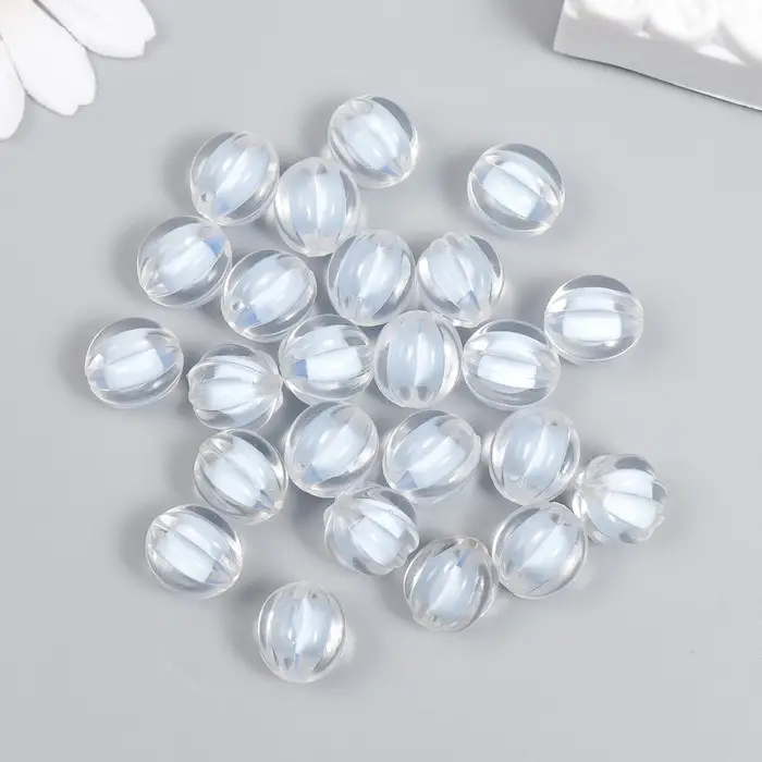 Бусины пластик  Бусины пластик "Шар ребристый - внутренний цвет голубой" набор 20 гр 1,2х1,1 см