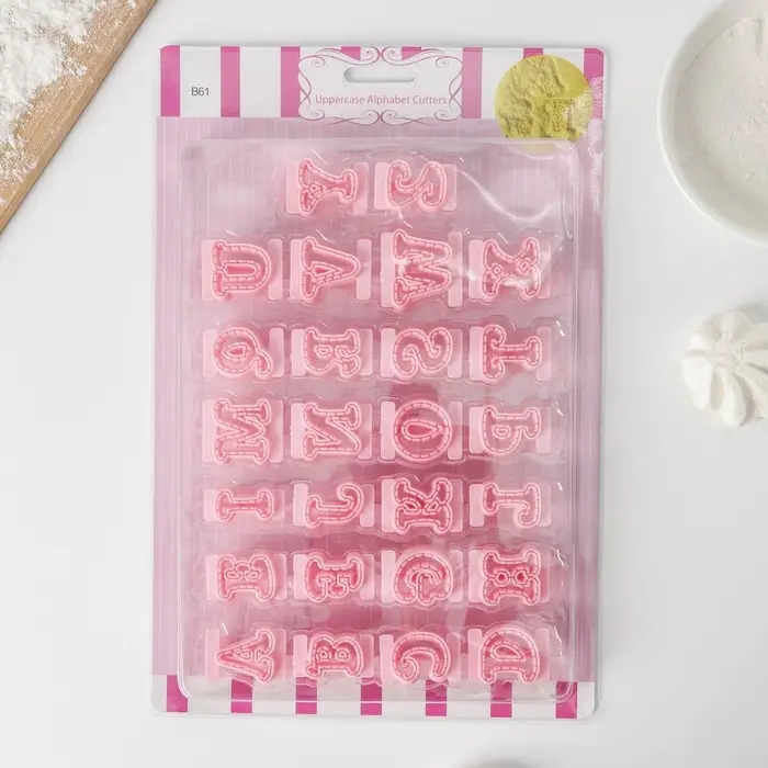 Печати для теста и мастики «Английский алфавит», набор 26 шт., 29×19×2.5 см, пластик, розовые Печати для теста и мастики «Английский алфавит», набор 26 шт., 29×19×2.5 см, пластик, розовые