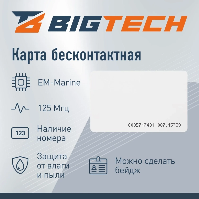 Карта Bigtech EM-Marine чтение 0.8 с номером, печать (50 шт)