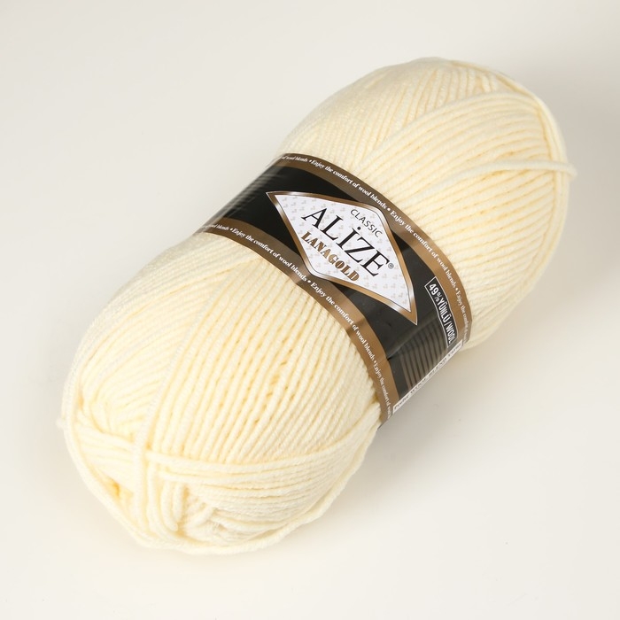 Пряжа Пряжа "Lanagold" 51% акрил, 49% шерсть 240м/100гр (01 кремовый)