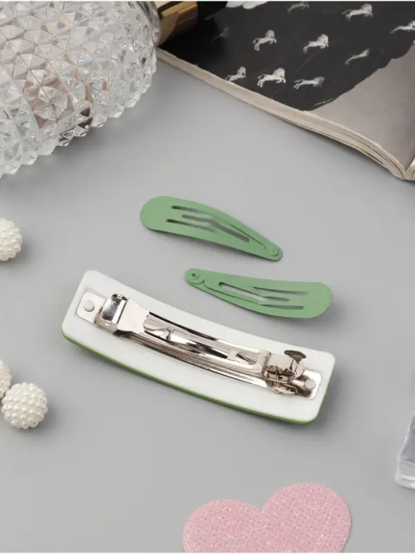 Набор для волос QF &laquo;Элери&raquo;, 4 резинки 6.5 см, заколка - автомат 8 см, 2 заколки 4.5 см, зелёный