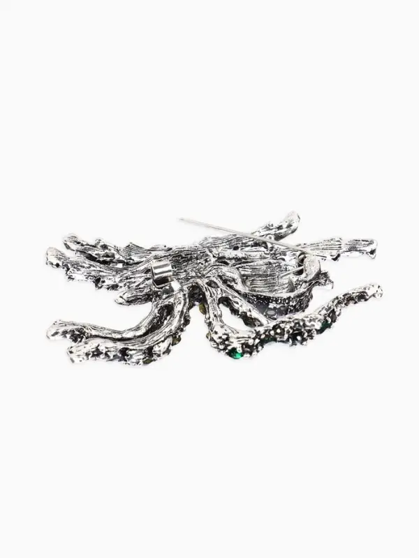 Брошь &laquo;Паук&raquo;, цветочки, серо-зелёная в чернёном серебре