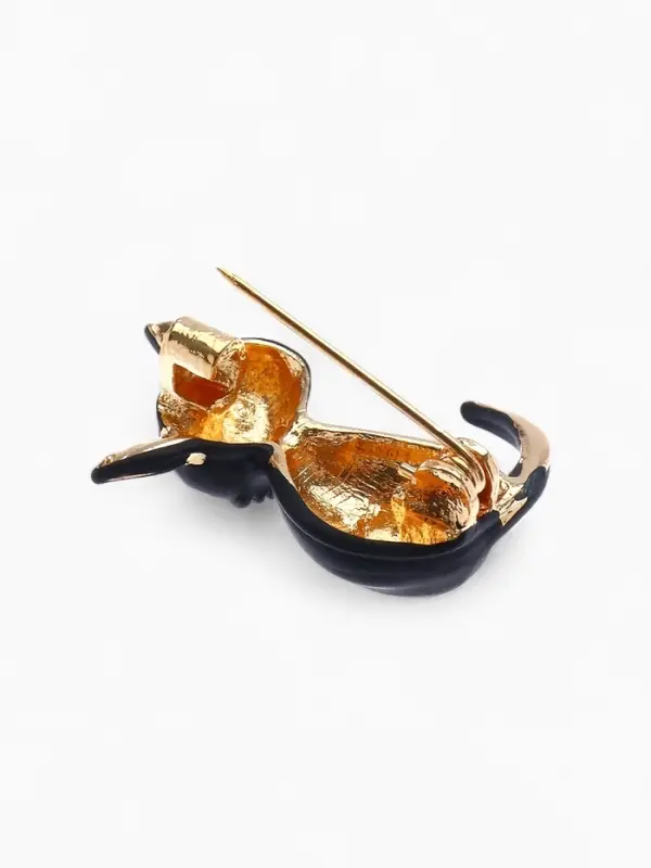 Брошь &laquo;Котёнок&raquo;, чёрная, глянцевая в золоте