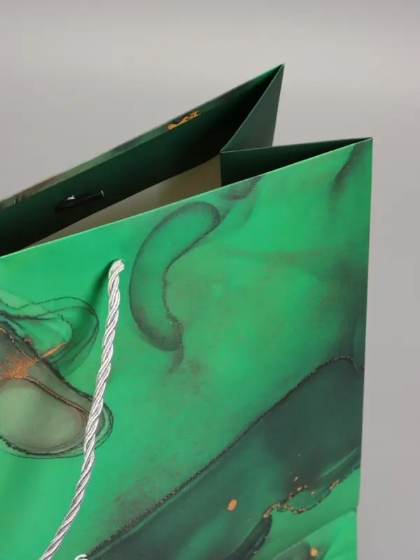 Пакет подарочный "Мрамор", зеленый с бантиком, 43 х 32 х 14 см