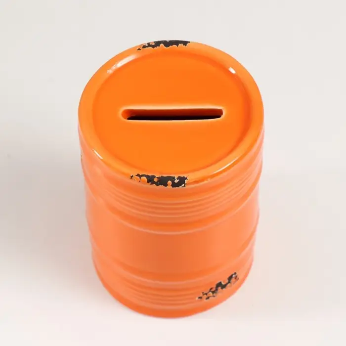 Копилка для денег &laquo;Оранжевая бочка&raquo;, керамика, 6.5&times;6.5&times;9 см