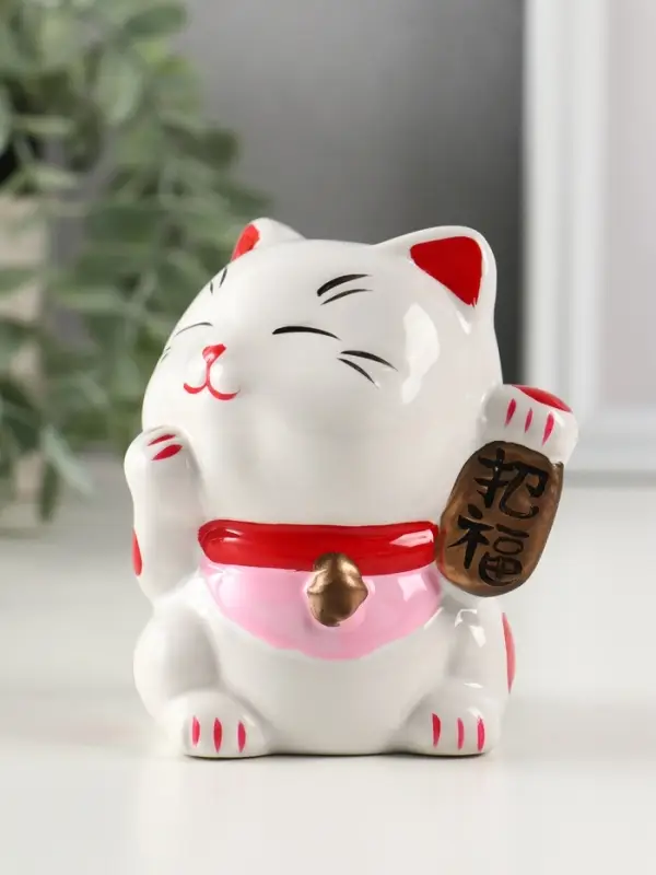 Копилка керамика Копилка керамика "Манэки-нэко - иероглиф удача" розовый 7,2х8,3х10 см