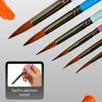 Набор кистей для рисования, пони, 6 штук: № 2, 4, 6, 8, 10, 12, круглые, с цветными ручками, пастель, международный размер
