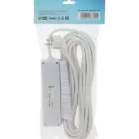 Удлинитель Luazon Lighting, 3 розетки, 10 м, 6 А, 1300 Вт, 3&times;0.75 мм2, с заземлением, с выключателем, белый
