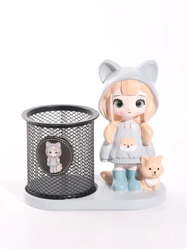 Фигура - карандашница&laquo;Девочка с лисой&raquo; полистоун, 14.5&times;8&times;14.5 см