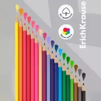 Карандаши 18 цветов ErichKrause, пластик, шестигранные, мягкий 2.6 мм грифель, картонная упаковка, легкая заточка, европодвес