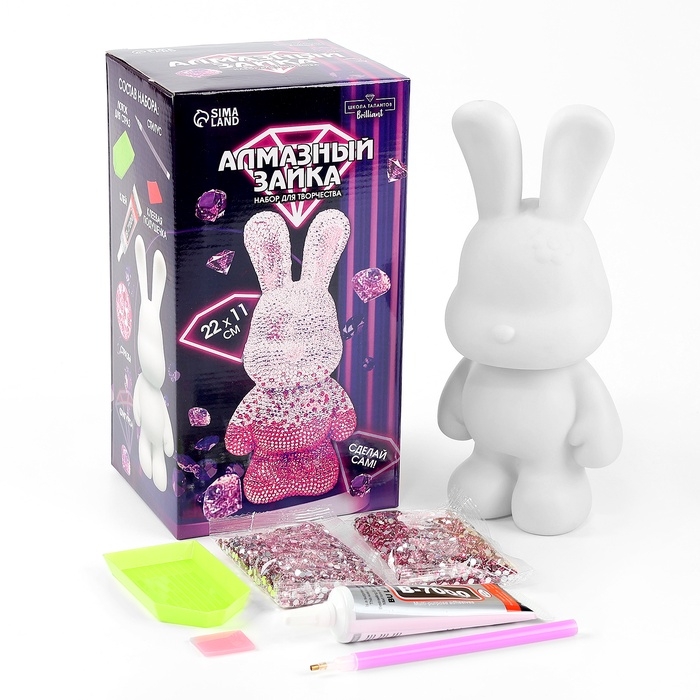 Алмазная мозаика на фигурке с полным заполнением «Зайка», розовый Алмазная мозаика на фигурке с полным заполнением «Зайка», розовый