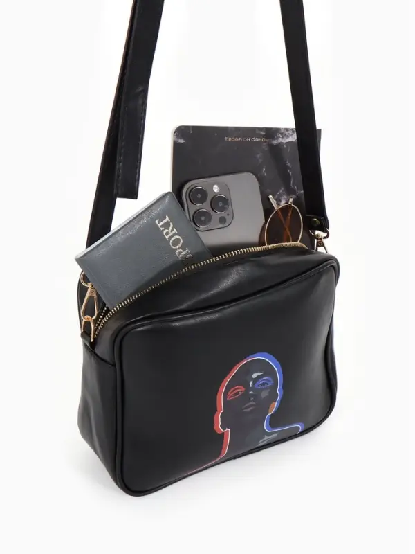 Сумка женская на молнии TEXTURA, 22&times;8&times;17 см, с цветным принтом, чёрная